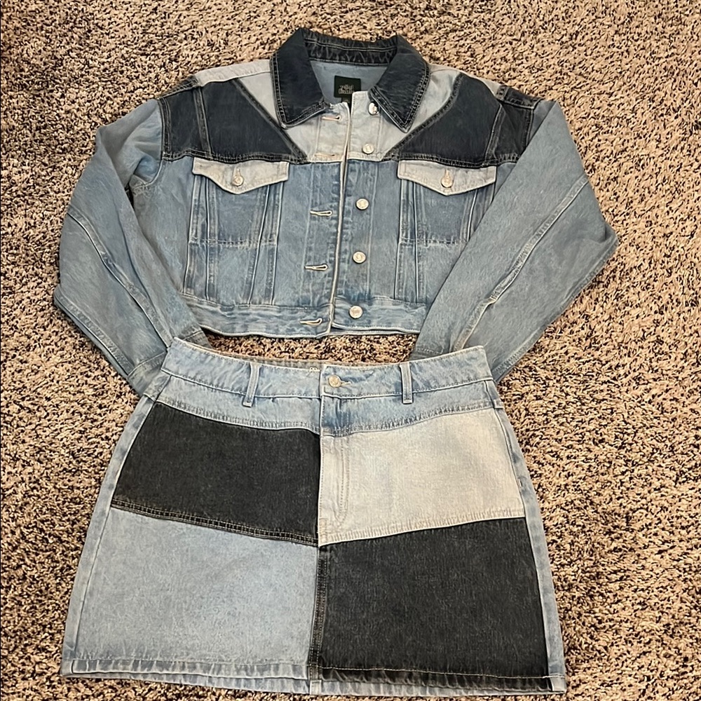 Wild Fable Patchwork Denim Jacket and Skirt Set